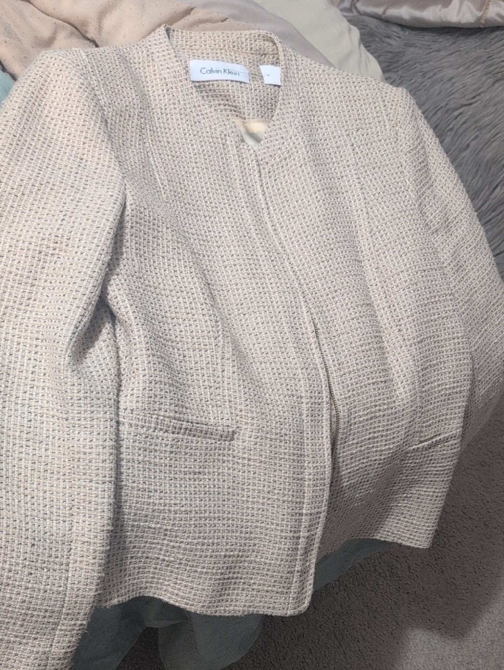 Neutral Cream Tweed CK Jacket Blazer - Classic Collar - Picture 2 of 4